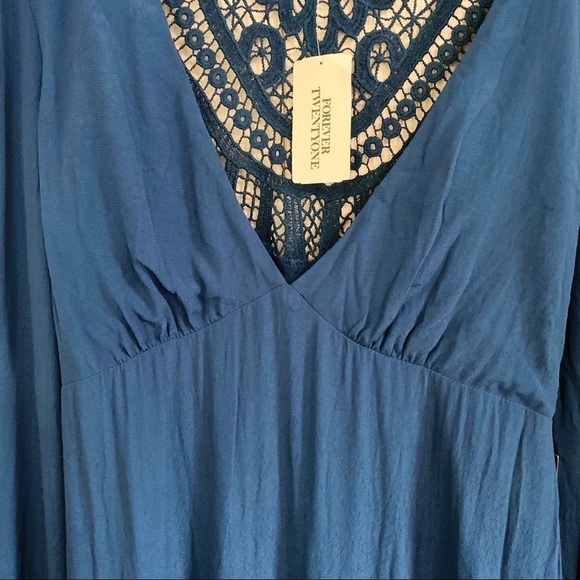 Forever 21 NWT Teal Maxi Long Sleeve Bohemian Lace Dress - Picture 4 of 10